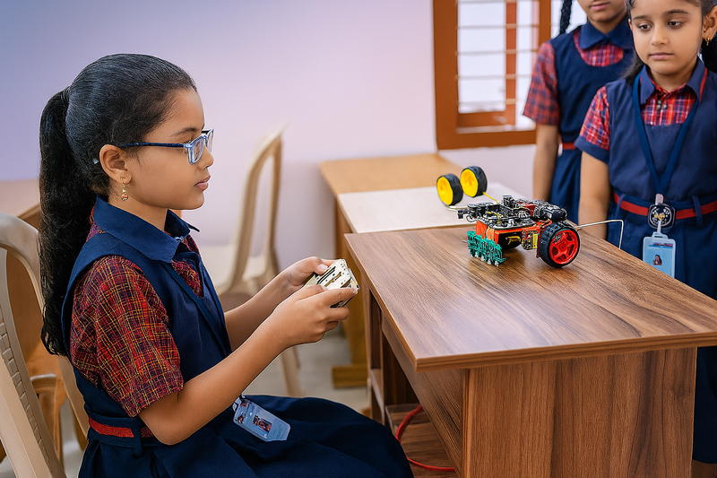 Students working on robotics